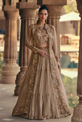 Fawn Embroidered Free Size Stitched Circular Lehenga 1
