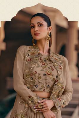 Fawn Embroidered Free Size Stitched Circular Lehenga 2