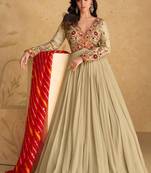 Fawn embroidered georgette free size stitched gown.(size Free size full stitched Up To 42")