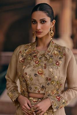 Fawn Embroidered Free Size Stitched Circular Lehenga 3
