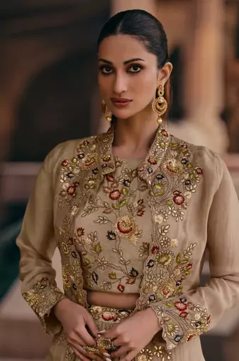 Fawn Embroidered Free Size Stitched Circular Lehenga