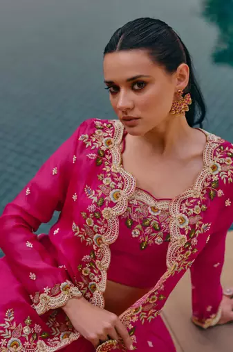 Pink Silk Embroidered Lehenga Choli