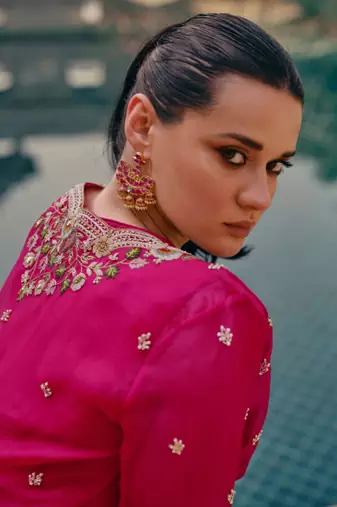 Pink Silk Embroidered Lehenga Choli