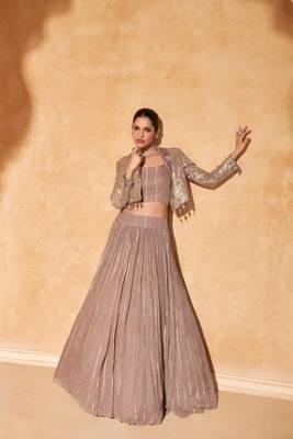 Brown Silk Sequins Work Lehenga Choli Set(Size Up to 42") 1
