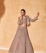 Brown Silk Sequins Work Lehenga Choli Set(Size Up to 42")