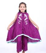 Purple and blue geometric print a-line kurta with pants
