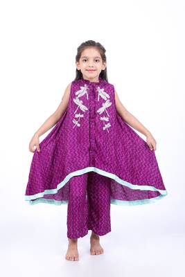 Purple and blue geometric print a-line kurta with pants 2