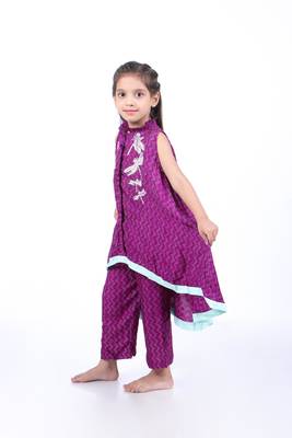 Purple and blue geometric print a-line kurta with pants 3