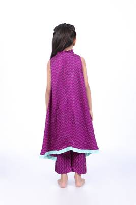 Purple and blue geometric print a-line kurta with pants 4