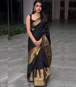 Plain black saree with gold zari border