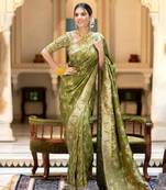 Mehendi green saree with gold zari motifs