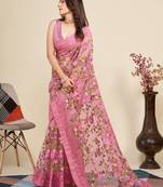 Pink net saree for women