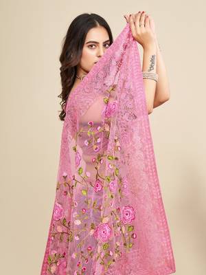 Pink net saree for women 3