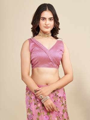 Pink net saree for women 5