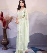 Mint net saree with sequin embroidery