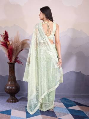 Mint net saree with sequin embroidery 2