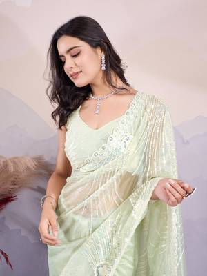 Mint net saree with sequin embroidery 4