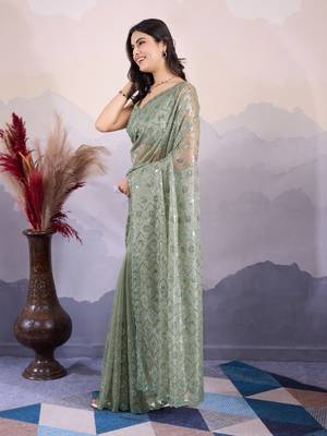 Olive net saree for wedding 2