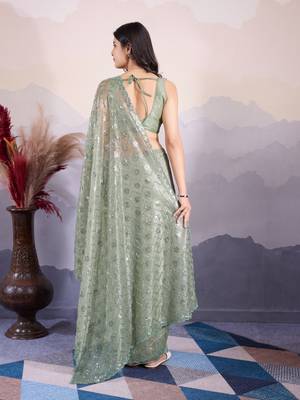 Olive net saree for wedding 3