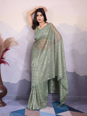 Olive net saree for wedding 1