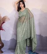 Olive net saree for wedding