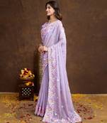lilac Chiffon silk saree with sequin border