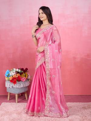 Pink tissue saree for women 1