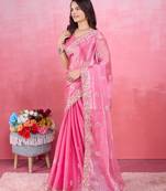 Pink tissue saree for women