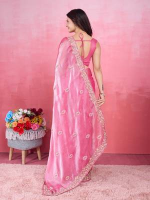 Pink tissue saree for women 2