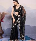 Black net saree with all-over embroidery