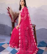 Rani pink net saree with all-over embroidery