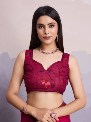 Magenta net saree with multicolor floral embroidery 5