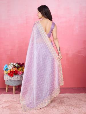 Lavender Tissue Saree with Embroidered Border 2
