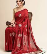 Red woven saree with zari motifs