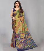 Navy & Mustard Multicolor Floral Digital Printed Saree