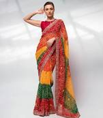 Multicolor bandhani saree with red blouse