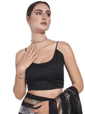 Black saree with metallic sequin stripes 4