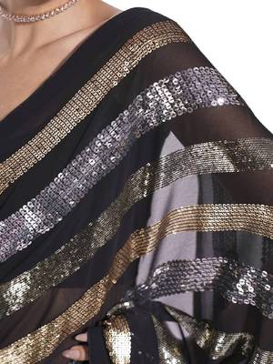 Black saree with metallic sequin stripes 5