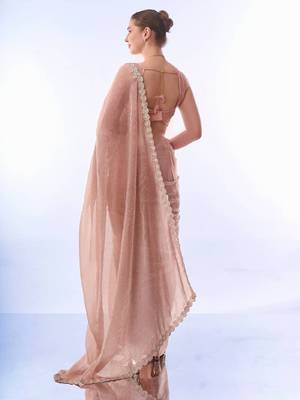 Pink organza saree with silver lace 3