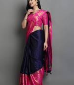Navy & rani pink saree with gold zari work