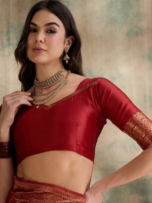 Red saree with gold zari motifs 4