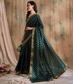 Forest green woven art silk saree with zari polka dots