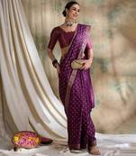 Purple woven art silk saree with zari polka dots