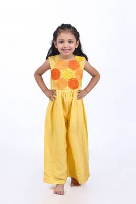 Yellow jumpsuit with embroidered floral organza jacket 2