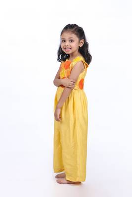 Yellow jumpsuit with embroidered floral organza jacket 3