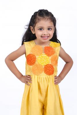 Yellow jumpsuit with embroidered floral organza jacket 4