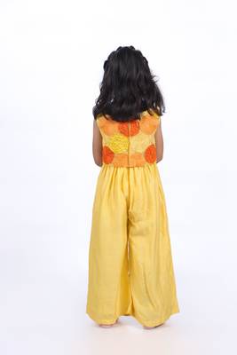 Yellow jumpsuit with embroidered floral organza jacket 5