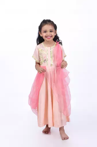 Anarkali with attached pink dupatta
