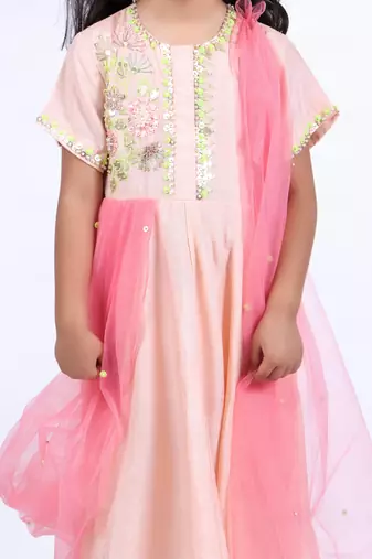 Anarkali with attached pink dupatta