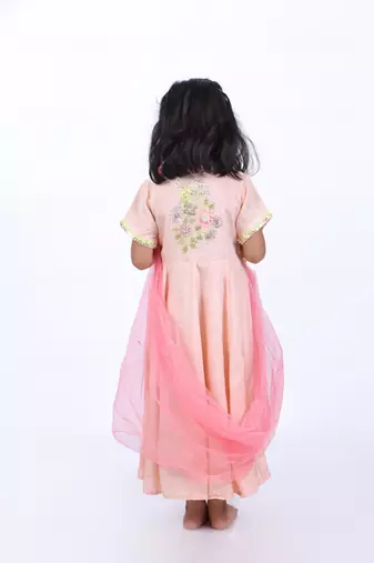 Anarkali with attached pink dupatta